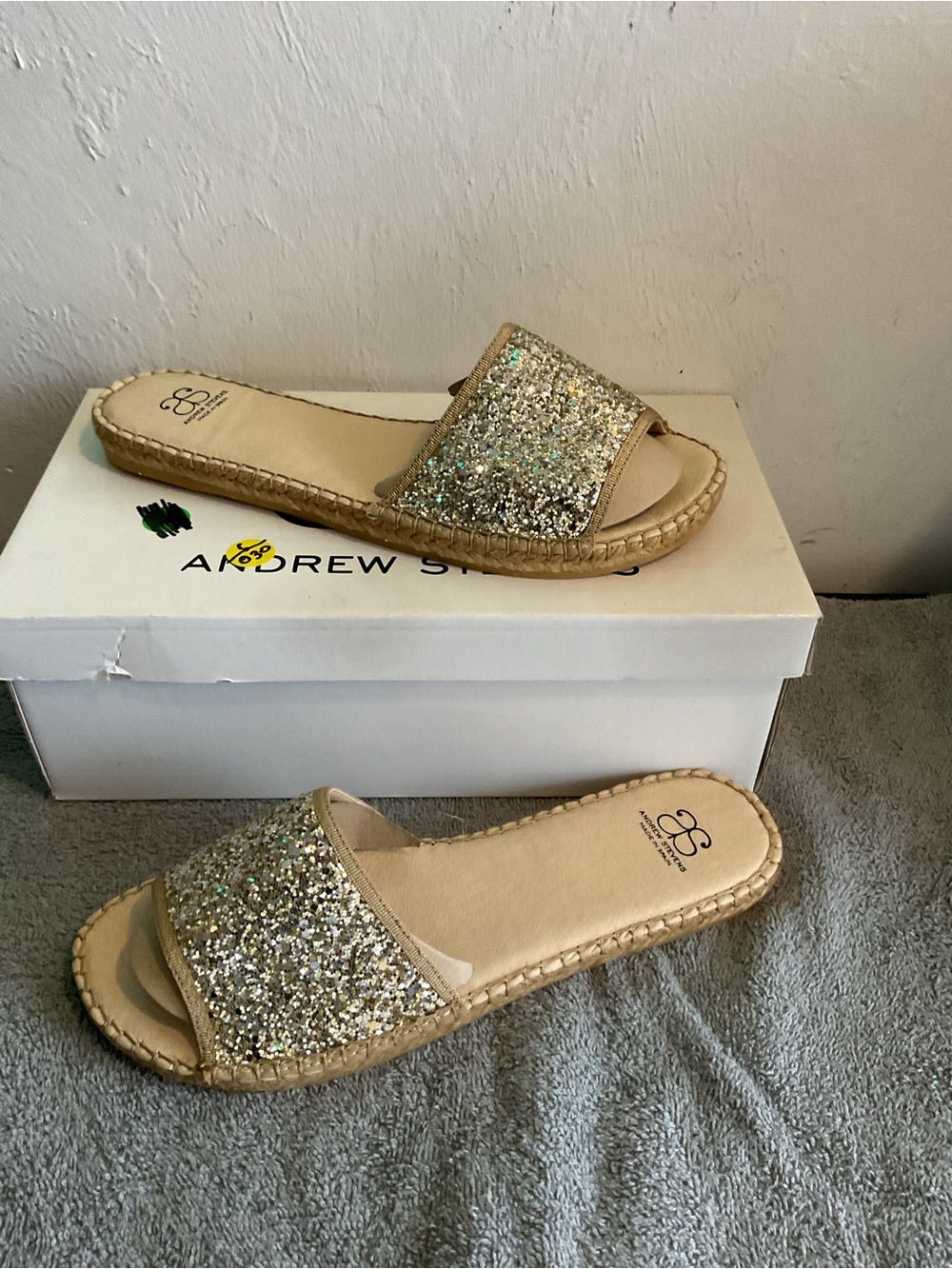 Andrew Stevens Sparkling Gold Slide Sandals for Women